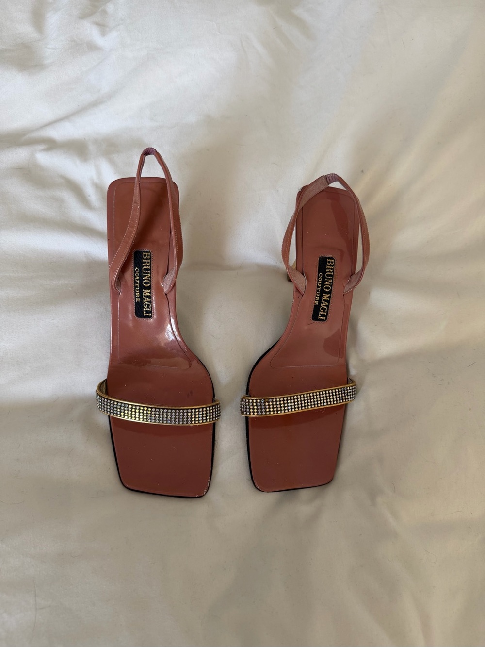 Bruno Magli Rose-Pink Slingback Crystal-Trim Square-Toe Sandals